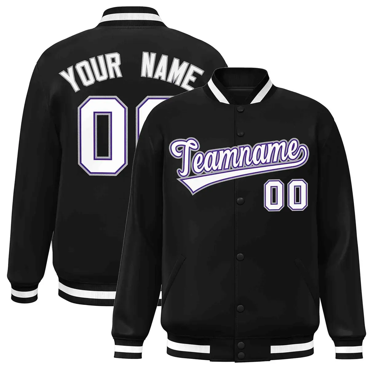 Black White-Purple Varsity Full-Snap Letterman Jacket