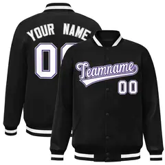 Black White-Purple Varsity Full-Snap Letterman Jacket 1