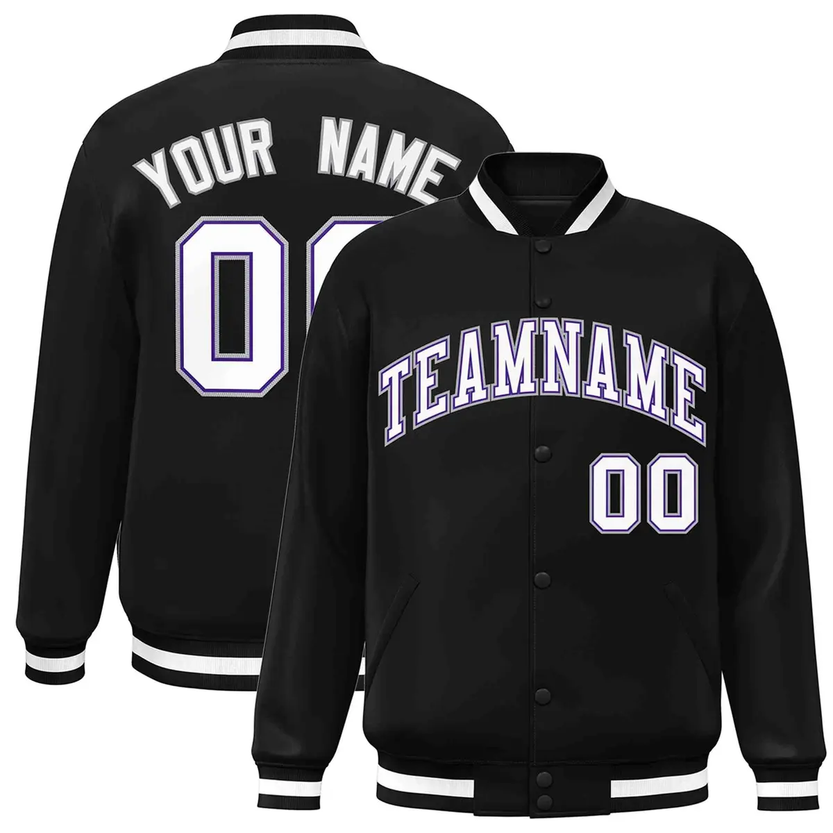 Black White-Purple Varsity Full-Snap Letterman Jacket