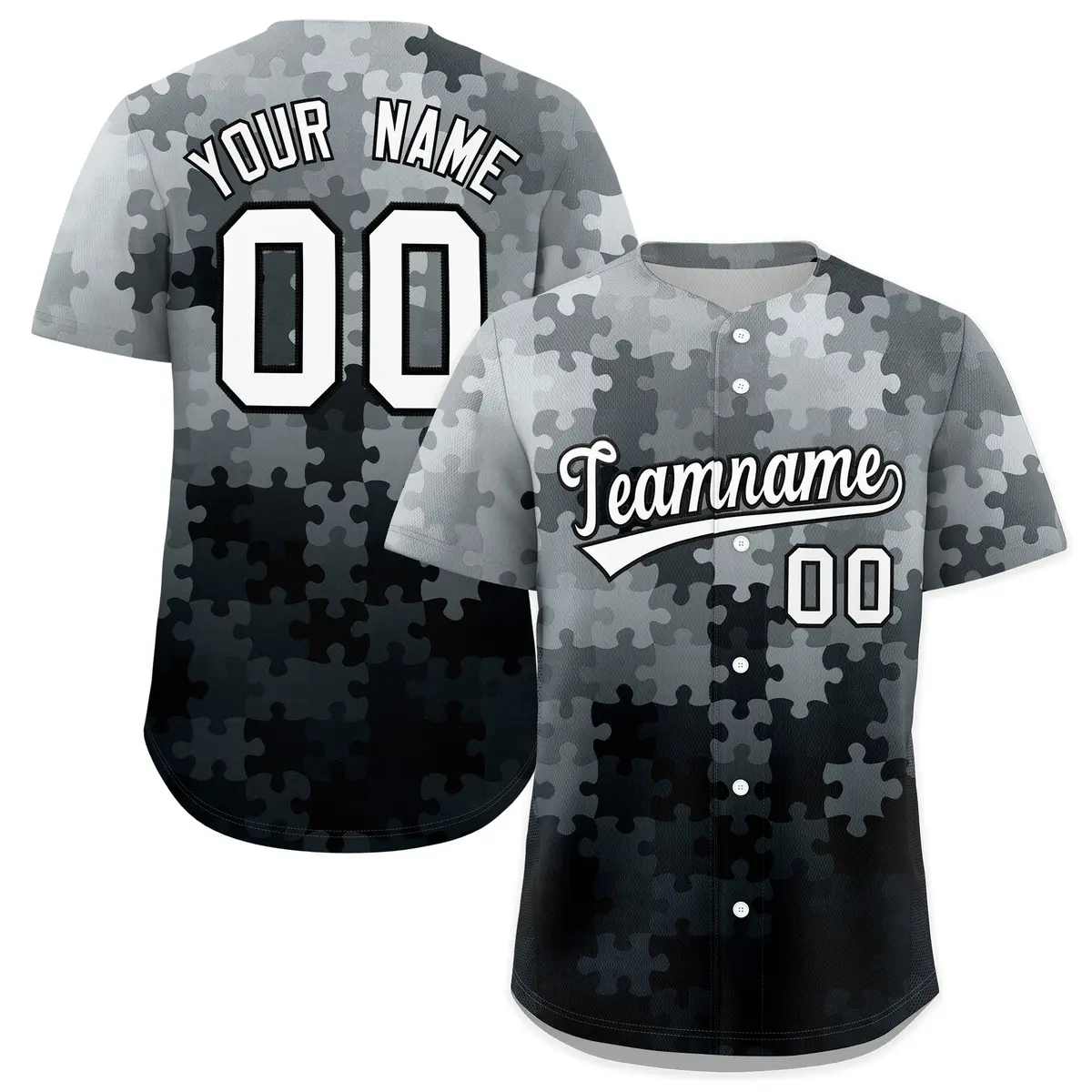 Black White Puzzle Elements Baseball Jersey