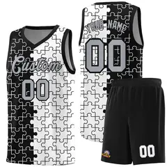 Black White Puzzle Pattern Splid Basketball Kits 1