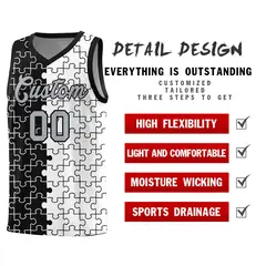 Black White Puzzle Pattern Splid Basketball Kits 2