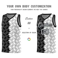 Black White Puzzle Pattern Splid Basketball Kits 3