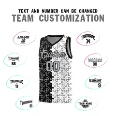 Black White Puzzle Pattern Splid Basketball Kits 4