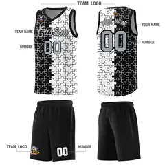 Black White Puzzle Pattern Splid Basketball Kits 5