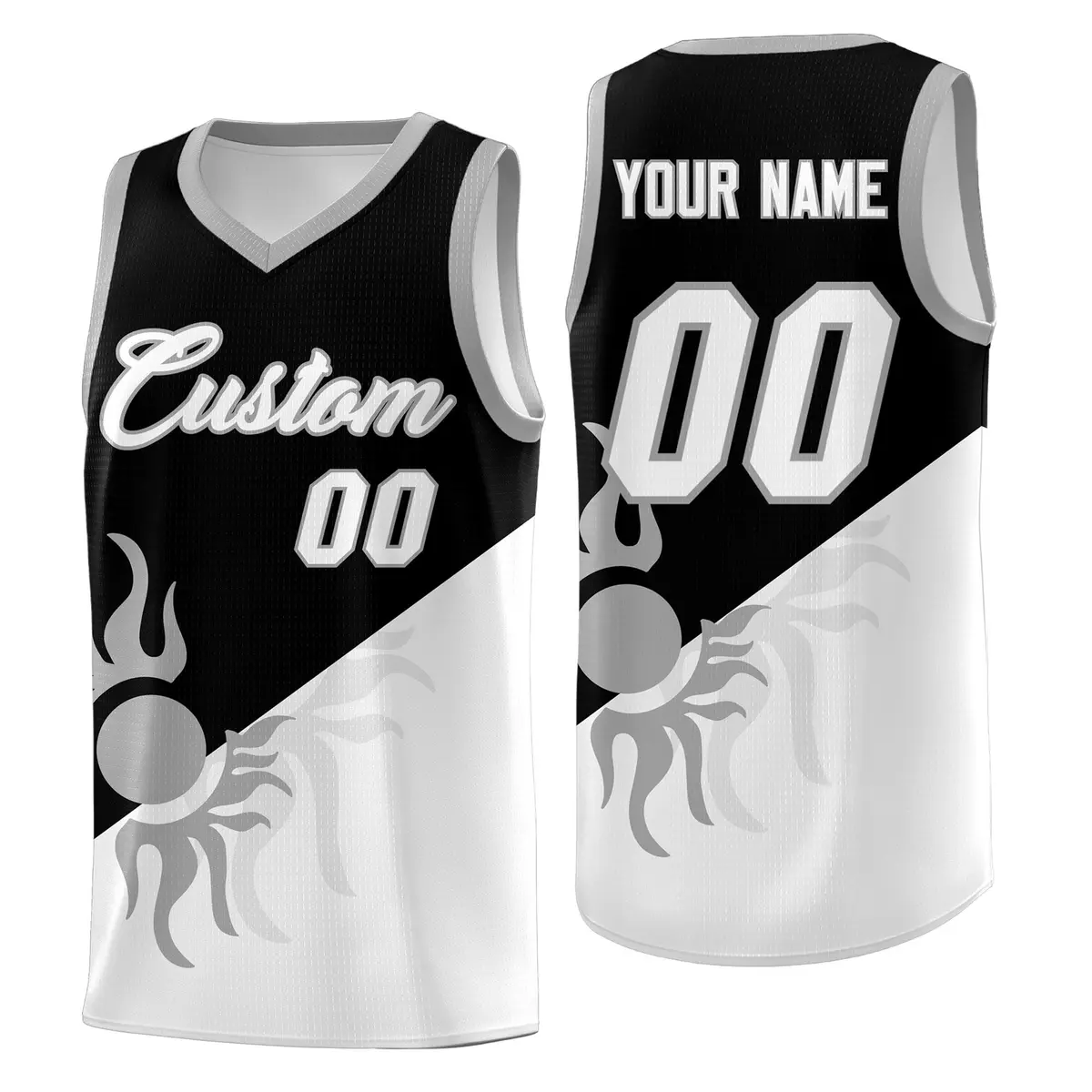 Black White Radiant Sun Two Tone Athletic Basketball Jersey