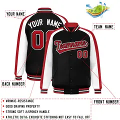 Black White Raglan Color Block Varsity Full-Snap Letterman Jacket 2