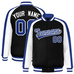 Black White Raglan Color Block Varsity Full-Snap Letterman Jacket 1