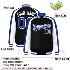 Black White Raglan Color Block Varsity Full-Snap Letterman Jacket 2