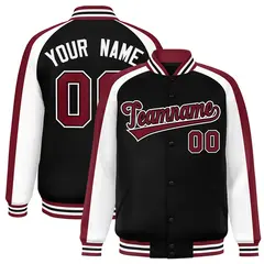 Black White Raglan Color Block Varsity Full-Snap Letterman Jacket 1