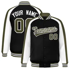 Black White Raglan Color Block Varsity Full-Snap Letterman Jacket 1