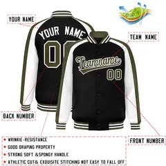 Black White Raglan Color Block Varsity Full-Snap Letterman Jacket 2