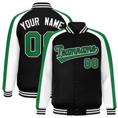 Black White Raglan Color Block Varsity Full-Snap Letterman Jacket 1
