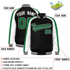 Black White Raglan Color Block Varsity Full-Snap Letterman Jacket 2