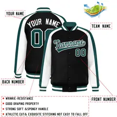 Black White Raglan Color Block Varsity Full-Snap Letterman Jacket 2