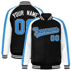 Black White Raglan Color Block Varsity Full-Snap Letterman Jacket 1