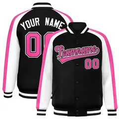 Black White Raglan Color Block Varsity Full-Snap Letterman Jacket 1