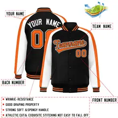 Black White Raglan Color Block Varsity Full-Snap Letterman Jacket 2