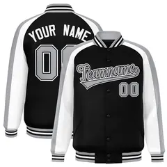 Black White Raglan Color Block Varsity Full-Snap Letterman Jacket 1