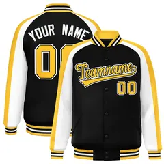 Black White Raglan Color Block Varsity Full-Snap Letterman Jacket 1