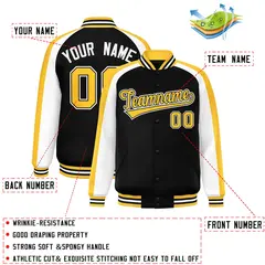 Black White Raglan Color Block Varsity Full-Snap Letterman Jacket 2