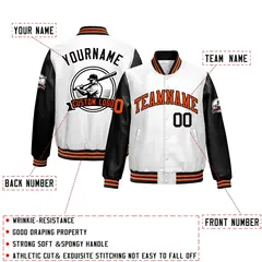 Black White Raglan Full-Snap Faux Leather Letterman Jacket 2