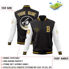 Black White Raglan Full-Snap Varsity Letterman Baseball Jacket 4