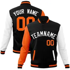 Black White Raglan Full-Snap Varsity Letterman Jacket