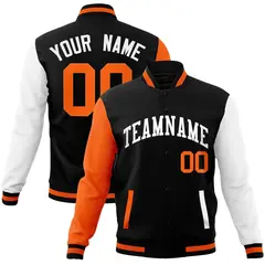 Black White Raglan Full-Snap Varsity Letterman Jacket 1