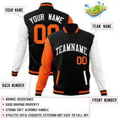Black White Raglan Full-Snap Varsity Letterman Jacket 4