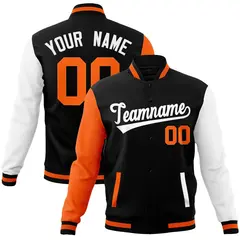 Black White Raglan Full-Snap Varsity Letterman Jacket 1