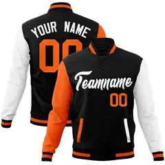 Black White Raglan Full-Snap Varsity Letterman Jacket
