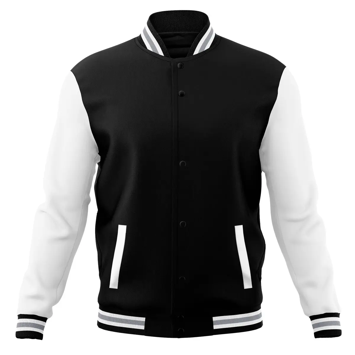Men's Black White Raglan Full-Snap Varsity Letterman Jacket