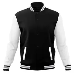 Men's Black White Raglan Full-Snap Varsity Letterman Jacket 1