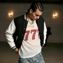 Men's Black White Raglan Full-Snap Varsity Letterman Jacket 2