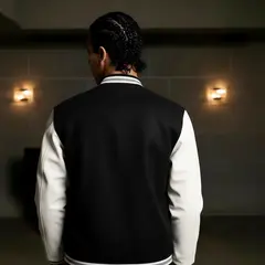 Men's Black White Raglan Full-Snap Varsity Letterman Jacket 3