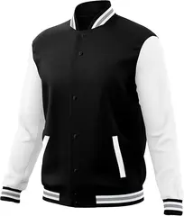 Men's Black White Raglan Full-Snap Varsity Letterman Jacket 7