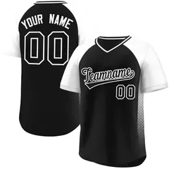 Black White Raglan Side Spot Pullover Baseball Jersey