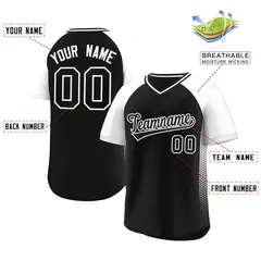 Black White Raglan Side Spot Pullover Baseball Jersey 2