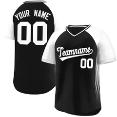 Black White Raglan Side Spot Pullover Baseball Jersey 1