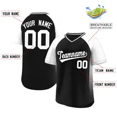 Black White Raglan Side Spot Pullover Baseball Jersey 2
