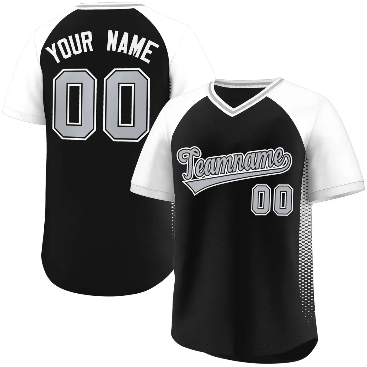 Black White Raglan Side Spot Pullover Baseball Jersey