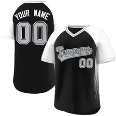 Black White Raglan Side Spot Pullover Baseball Jersey 1