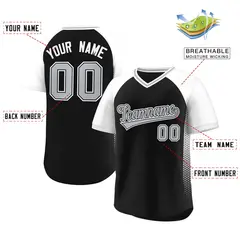 Black White Raglan Side Spot Pullover Baseball Jersey 2