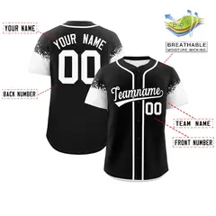 Black White Raglan Sleeve Authentic Baseball Jersey 2