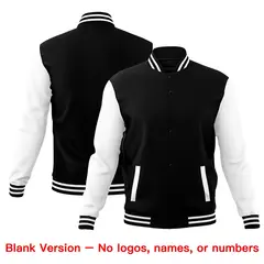 Black White Raglan Sleeves Cotton Letterman Jacket 6