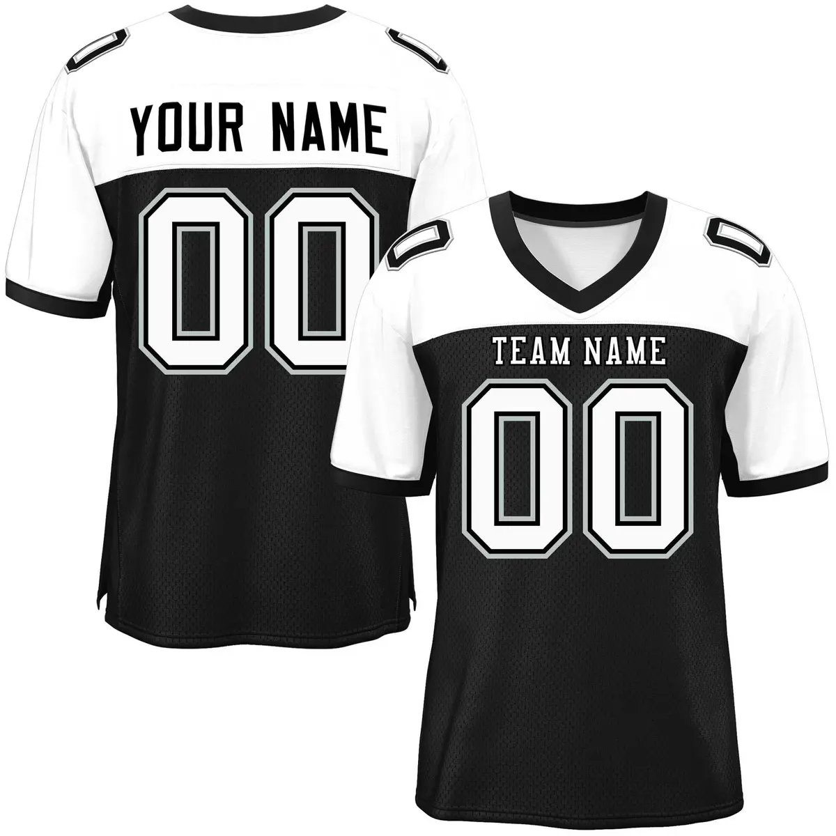 Black-White Raglan Sleeves Fashion Authentic Football Jersey