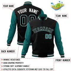 Black White Raglan Sleeves Full-Snap Varsity Letterman Jacket 4