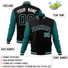 Black White Raglan Sleeves Full-Snap Varsity Letterman Jacket 4