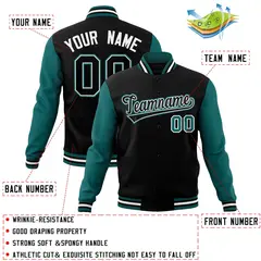 Black White Raglan Sleeves Full-Snap Varsity Letterman Jacket 4